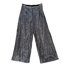 Code X Mode Sequence Silver Wide-leg Cropped Pants Size Medium